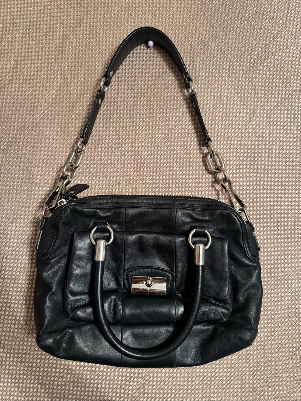 Coach Black Leather Colette Satchel Shoulder Bag Silver Hardware 14782